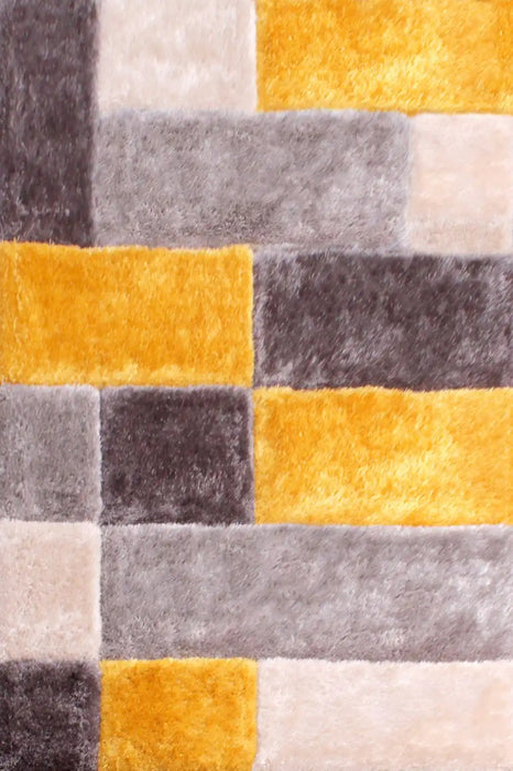URCO 3d carved blocks ochre Yellow, Multicoloured Living Room Geometric Rug.