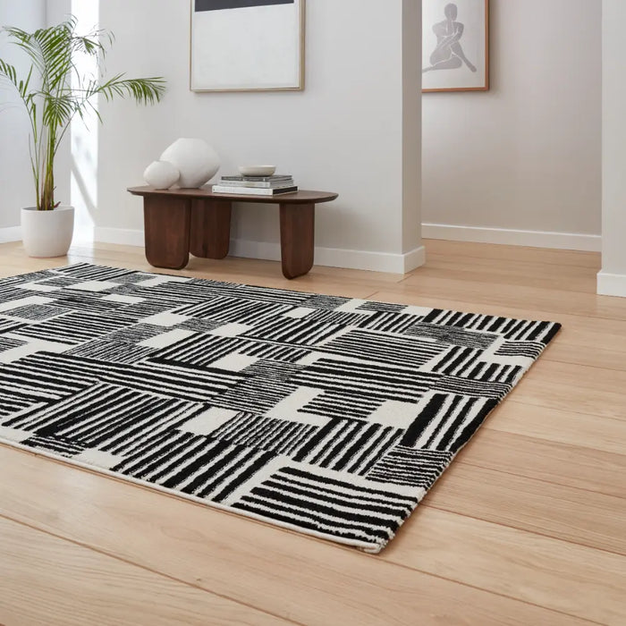Catherine Lansfield Blocks Modern Abstract Black Rug