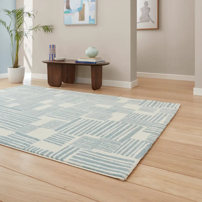 Catherine Lansfield Blocks Modern Abstract Blue Rug