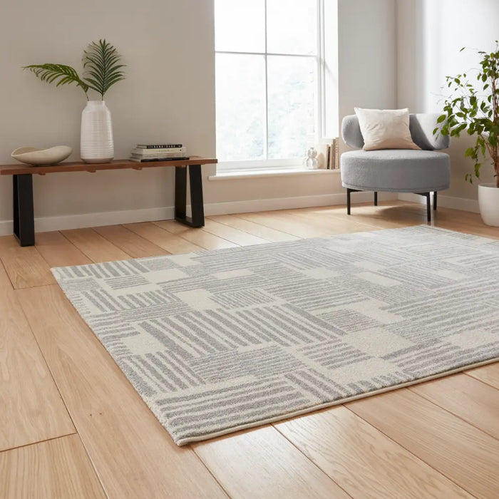Catherine Lansfield Blocks Modern Abstract Grey  Rug