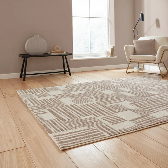 Catherine Lansfield Blocks Modern Abstract Rug Beige Rug — RugsDirect ...