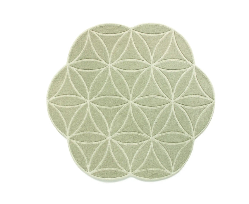 Origins bloom soft green Green Living Room Wool Rug.