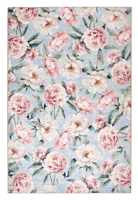 Blooming Peonies Washable Blue Multi