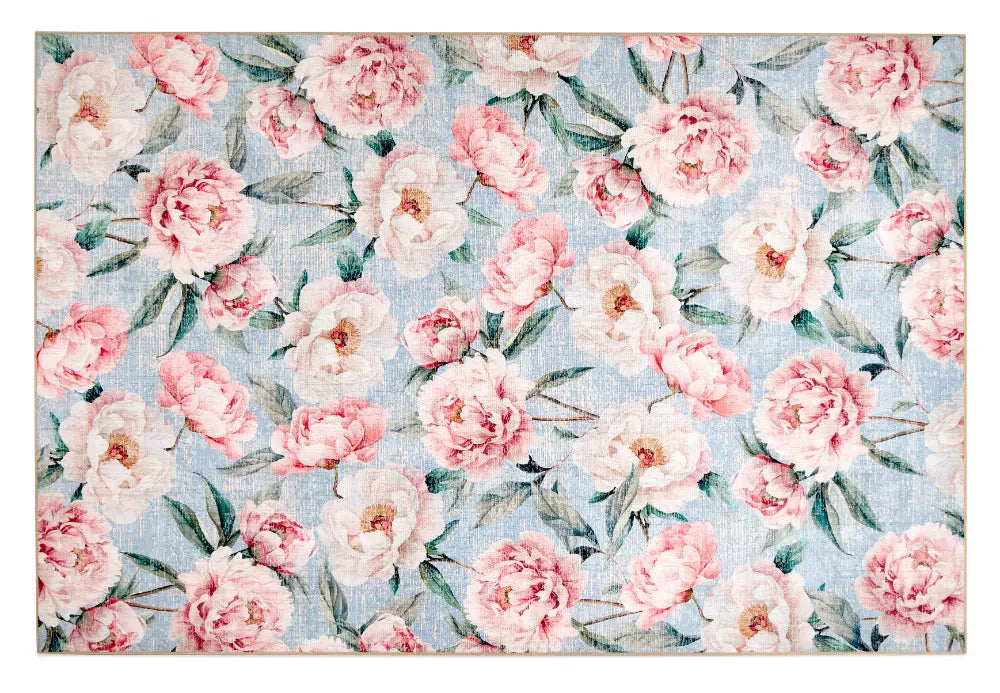 Blooming Peonies Washable Blue Multi