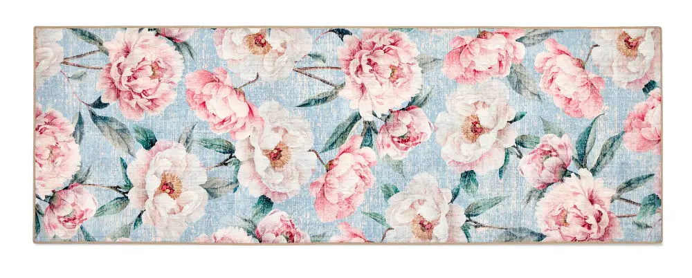 Blooming Peonies Washable Blue Multi