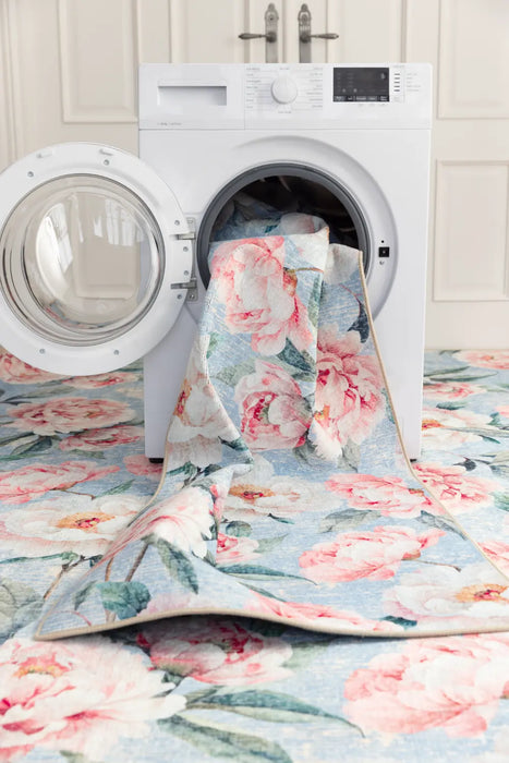 Blooming Peonies Washable Blue Multi