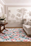 Blooming Peonies Washable Blue Multi