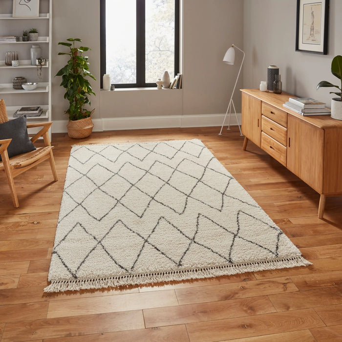Think Rugs boho 8280 cream grey Grey, Ivory, Cream Living Room Geometric Rug.