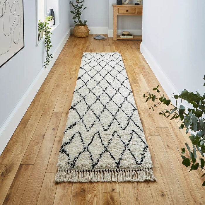 Think Rugs boho 8280 white black Black, Ivory, Cream Living Room Geometric Rug.