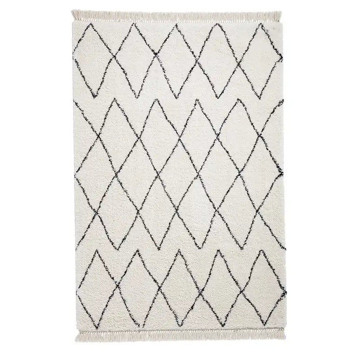 Think Rugs boho 8280 white black Black, Ivory, Cream Living Room Geometric Rug.