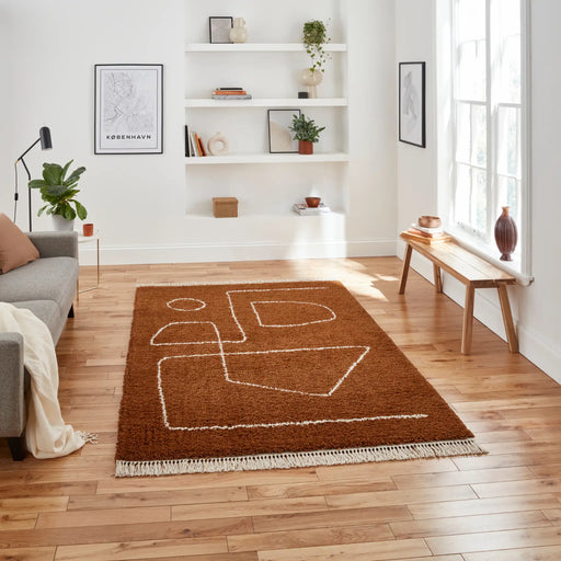 Think Rugs boho a474 rust Brown Living Room Geometric Rug.
