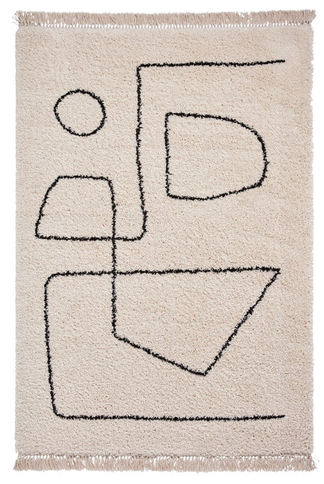 Think Rugs boho a474 white black Black, Ivory, Cream Living Room Geometric Rug.