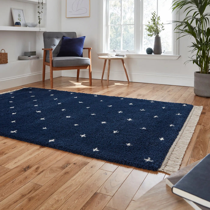 Think Rugs boho a475 navy Blue, Navy Living Room Geometric Rug.
