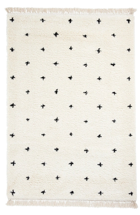 Think Rugs boho a475 white black Black, Ivory Living Room Geometric Rug.