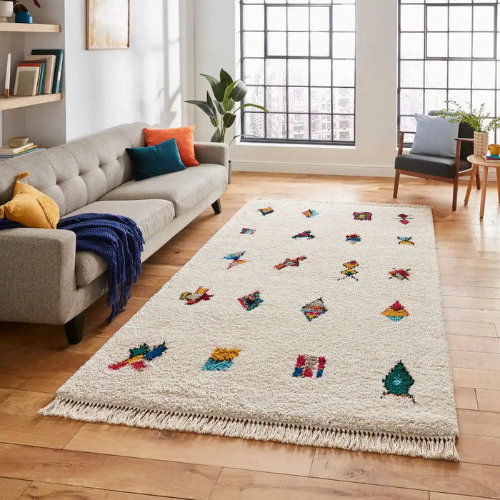Think Rugs boho a808 multi Ivory, Multicoloured Living Room Geometric Rug.