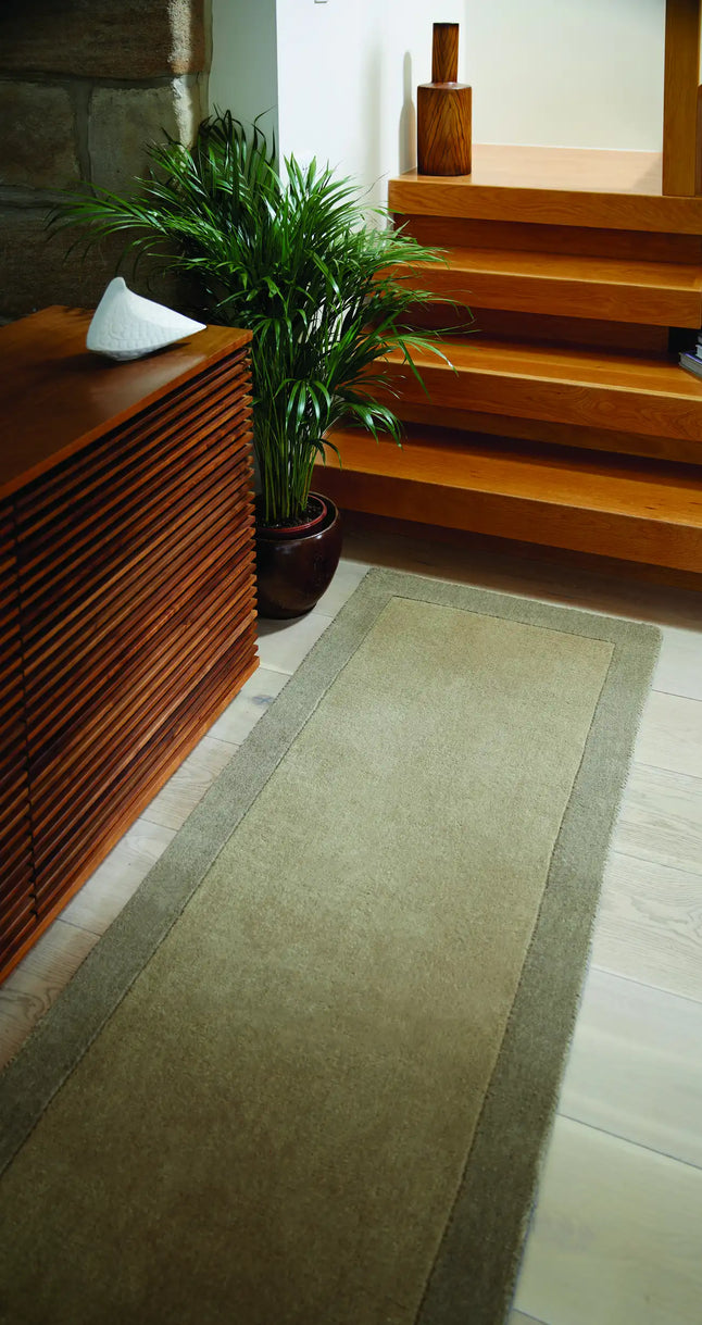 Origins borders taupe Beige Living Room Wool Rug.