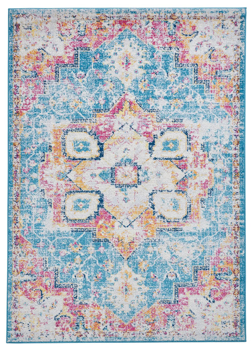 Think Rugs boston g0532 blue fuchsia Blue, Pink Living Room Moroccan Rug.