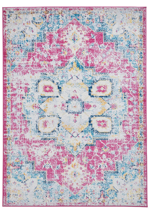 Think Rugs boston g0532 fuchsia blue Blue, Pink Living Room Moroccan Rug.