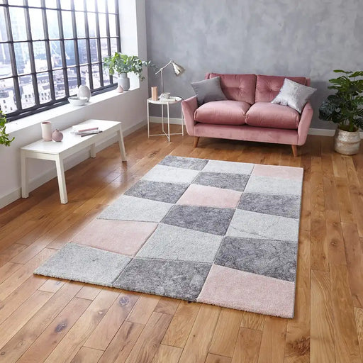 Think Rugs brooklyn 22192 grey rose Grey, Pink Living Room  Rug.