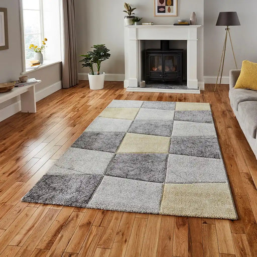 Think Rugs brooklyn 22192 grey yellow Grey, Yellow Living Room  Rug.