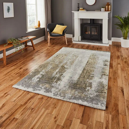 Think Rugs brooklyn 8595 ivory yellow Yellow, Ivory Living Room  Rug.
