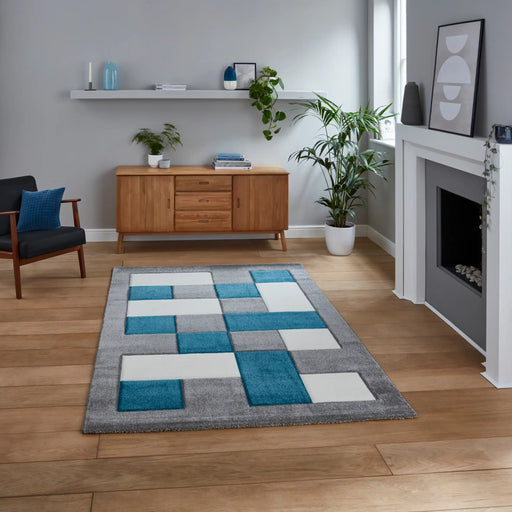 Think Rugs brooklyn brk04 grey blue Blue, Grey Living Room  Rug.