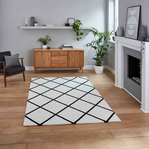Think Rugs brooklyn brk35 cream black Black, Cream Living Room  Rug.
