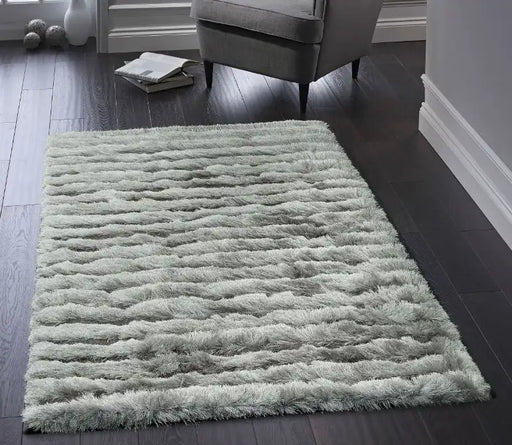 Origins carved glamour silver Grey Living Room Shaggy Rug.
