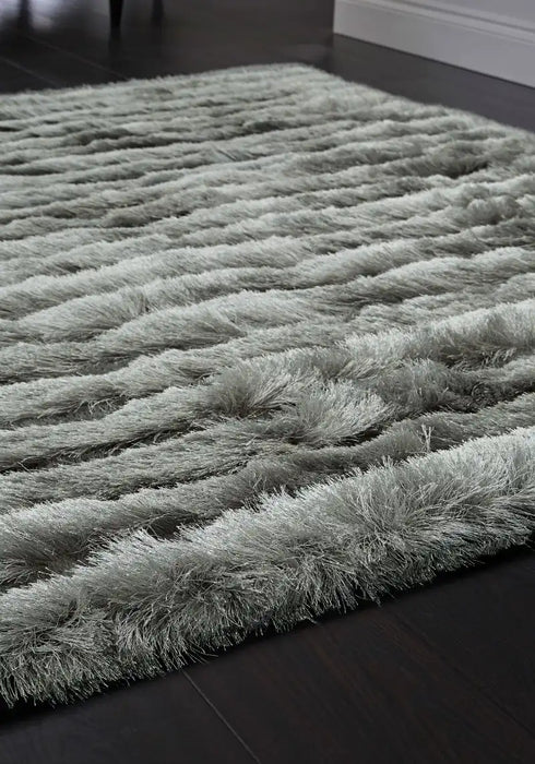 Origins carved glamour silver Grey Living Room Shaggy Rug.