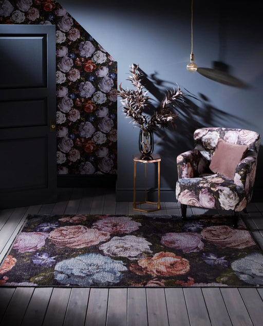 Clarke & Clarke floretta blush charcoal Multicoloured Living Room Floral Rug.