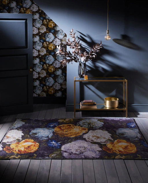 Clarke & Clarke floretta mineral charcoal Multicoloured Living Room Floral Rug.