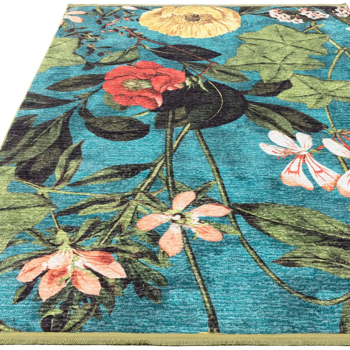 Clarke & Clarke passiflora kingfisher Blue, Multicoloured Living Room Floral Rug.
