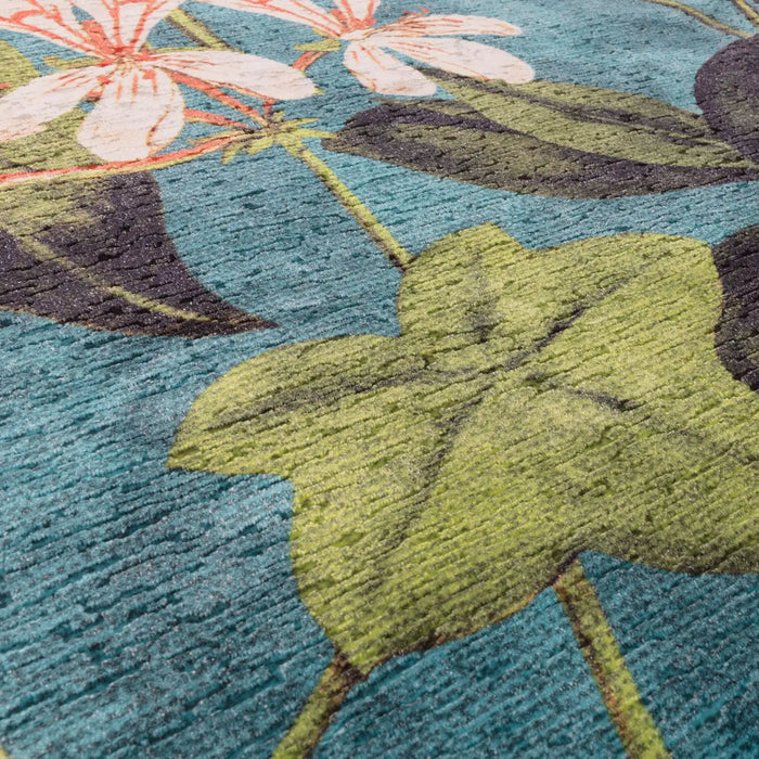 Clarke & Clarke passiflora kingfisher Blue, Multicoloured Living Room Floral Rug.