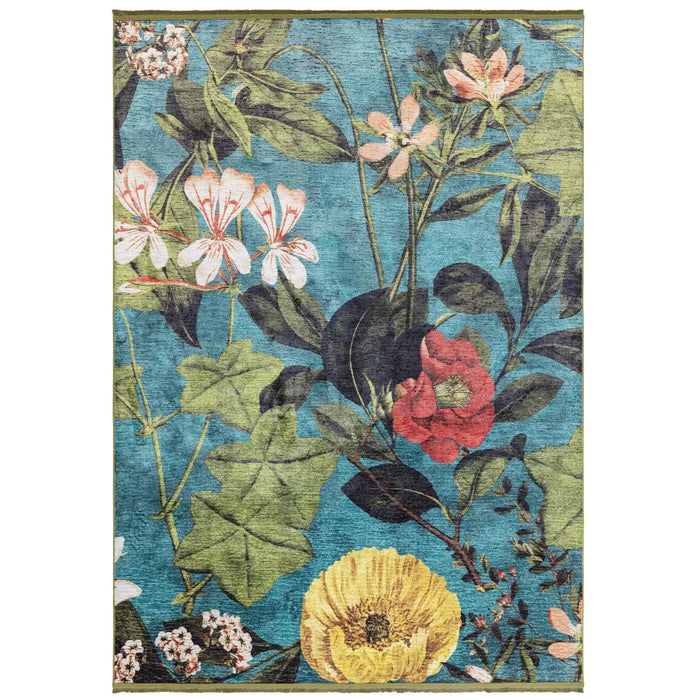 Clarke & Clarke passiflora kingfisher Blue, Multicoloured Living Room Floral Rug.