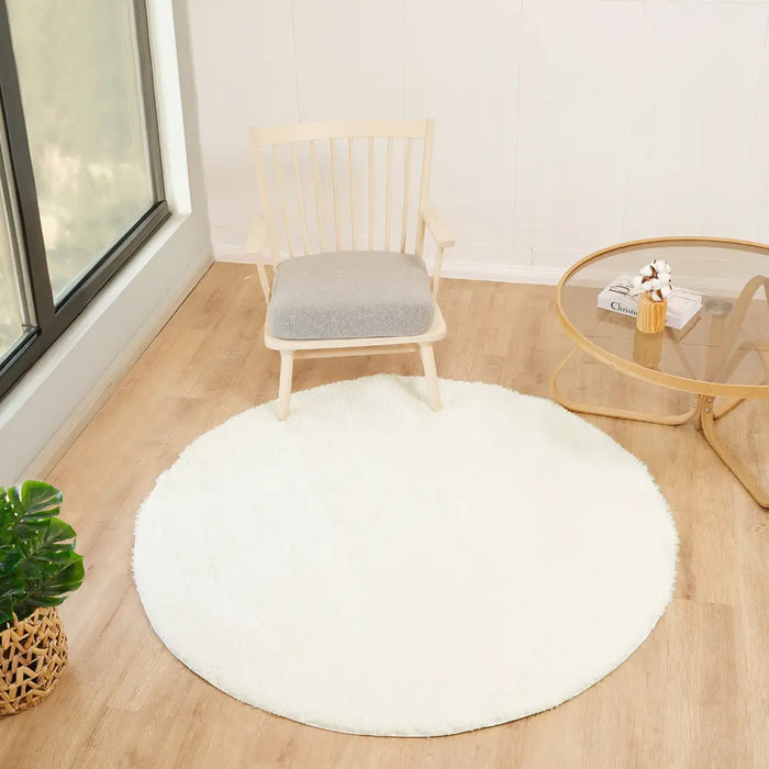 CLAIRE Shaggy Solid Color Plush Pile Off-White Rug White