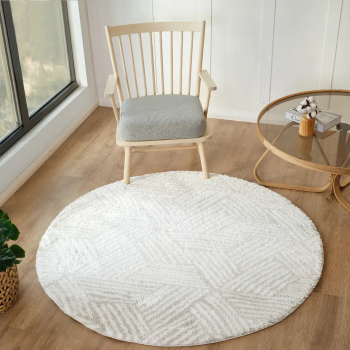 ALLIE Shaggy Geometric Plush Pile Beige Rug
