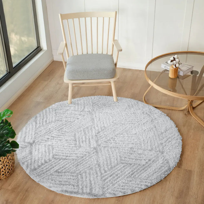 ALLIE Shaggy Geometric Plush Pile Light Grey Rug