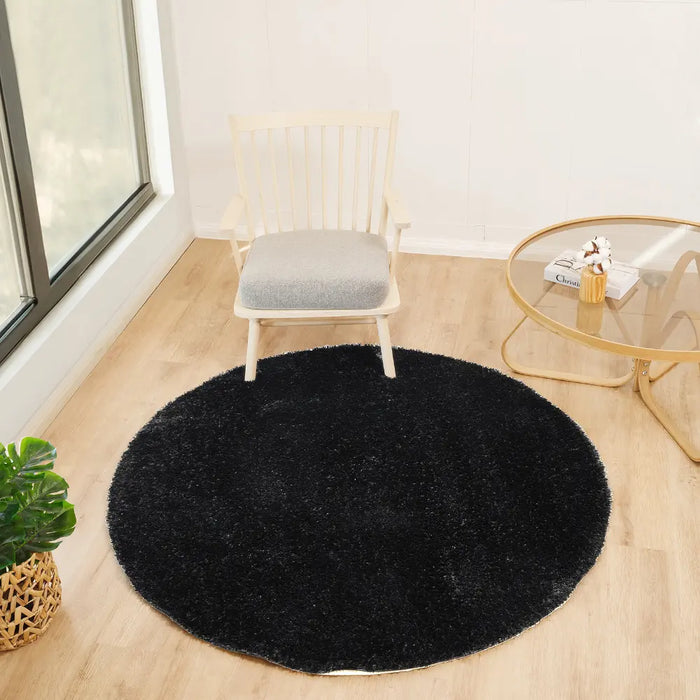CLAIRE Shaggy Solid Color Plush Pile Black Rug Black