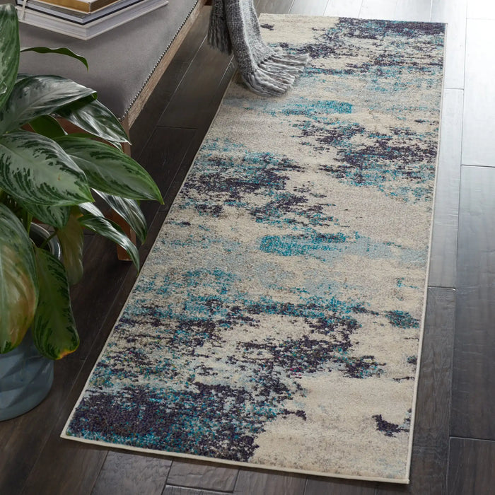 Nourison celestial ces02 ivory teal blue Blue, Ivory, Teal Living Room  Rug.