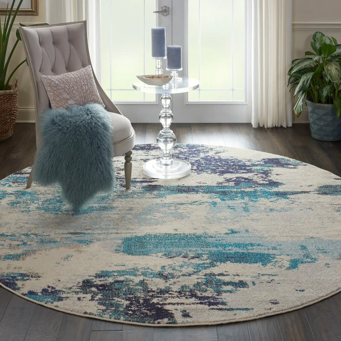 Nourison celestial ces02 ivory teal blue Blue, Ivory, Teal Living Room  Rug.