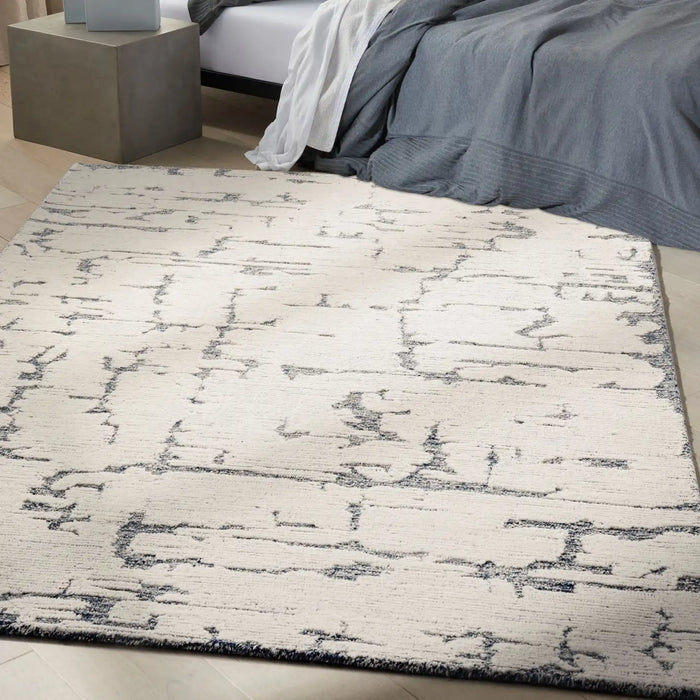 Calvin Klein ck009 sculptural scl01 blue Blue, Ivory Living Room Wool Rug.