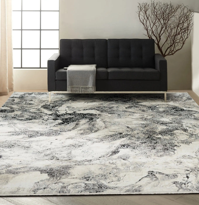 Calvin Klein ck50 balian ck56 silver black Grey, Black Living Room Geometric Rug.