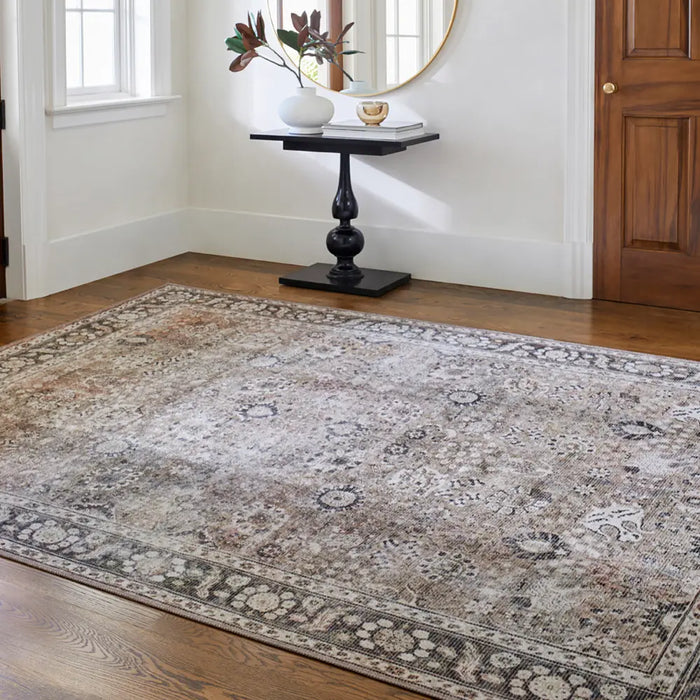 PEYTON Machine Washable Traditionnal Boho Brown Rug