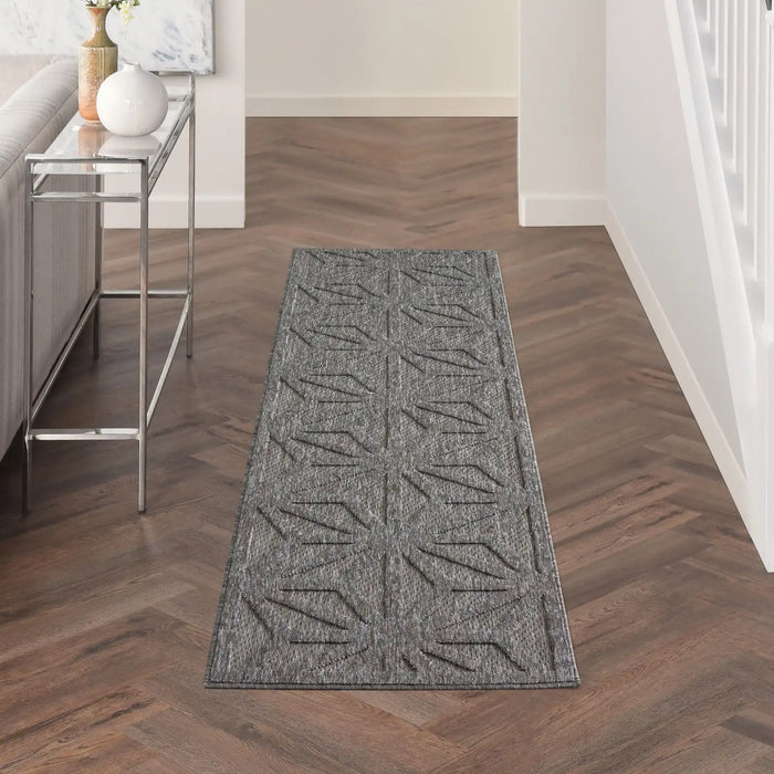Nourison cozumel outdoor czm01 dark grey Grey Living Room Geometric Rug.