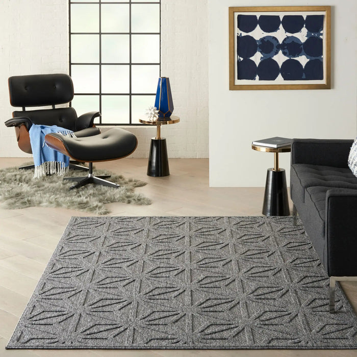 Nourison cozumel outdoor czm01 dark grey Grey Living Room Geometric Rug.