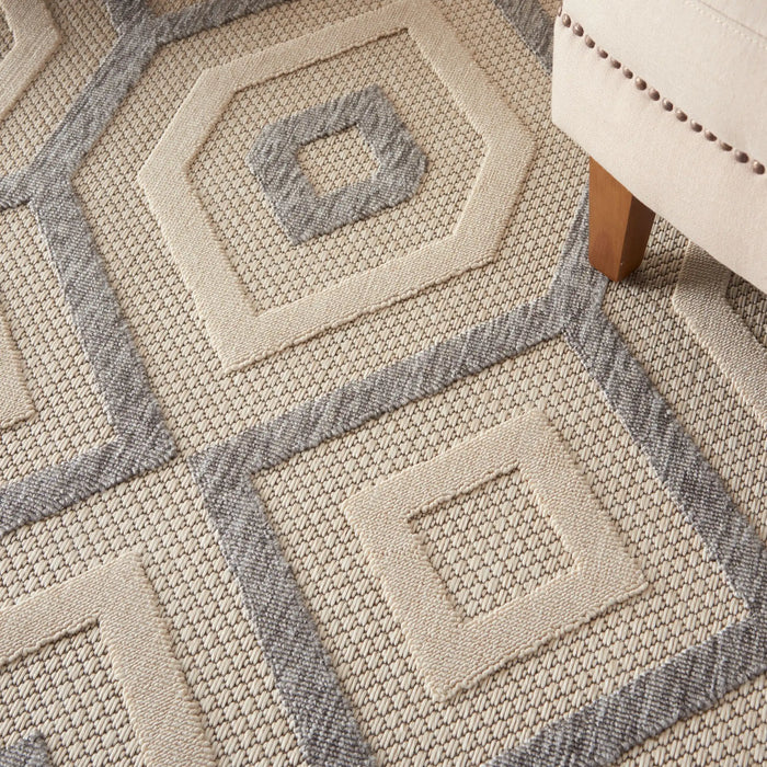 Nourison cozumel outdoor czm02 cream Grey, Ivory, Cream Living Room Geometric Rug.