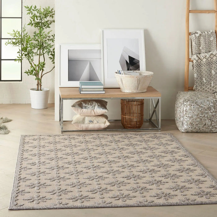 Nourison cozumel outdoor czm03 cream Grey, Ivory Living Room Geometric Rug.
