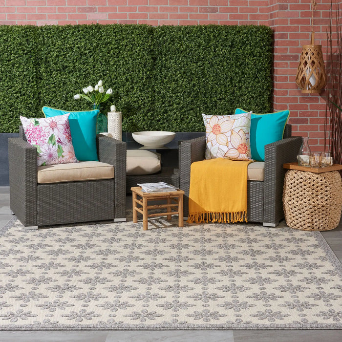 Nourison cozumel outdoor czm03 cream Grey, Ivory Living Room Geometric Rug.