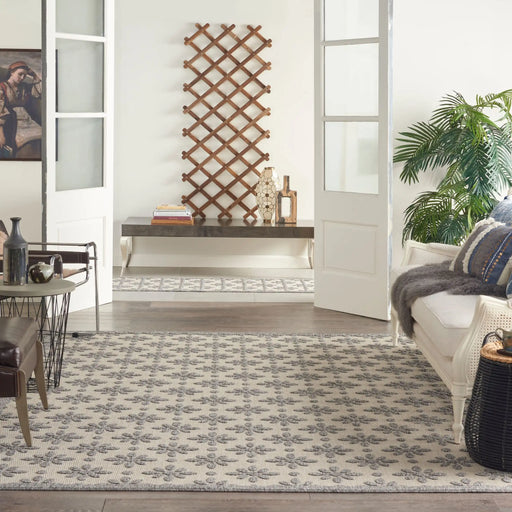 Nourison cozumel outdoor czm03 cream Grey, Ivory Living Room Geometric Rug.