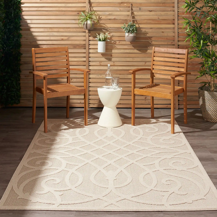 Nourison cozumel outdoor czm04 cream Ivory, Cream Living Room Geometric Rug.